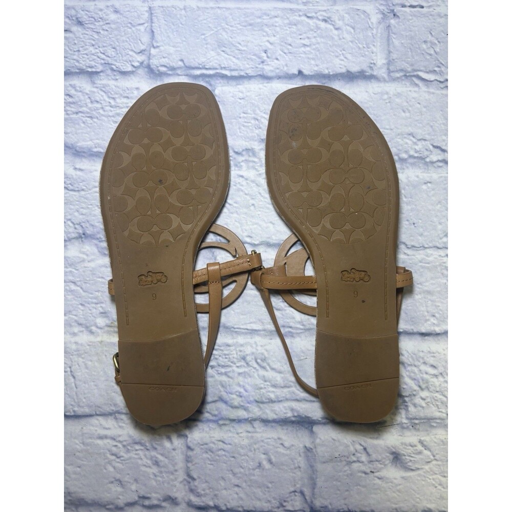 Coach Jeri Logo Genuine Leather Sandals Flats Thong Strappy Tan Sz 9 Eur 39.5 - Picture 6 of 9